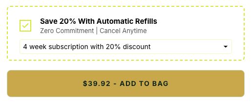 Subscription option on a Livyond product page