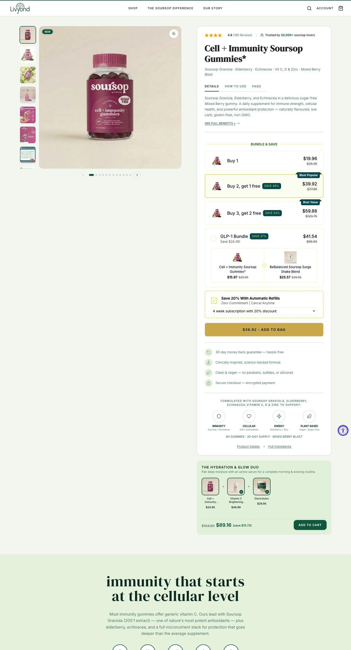 Livyond product page with bundle offers