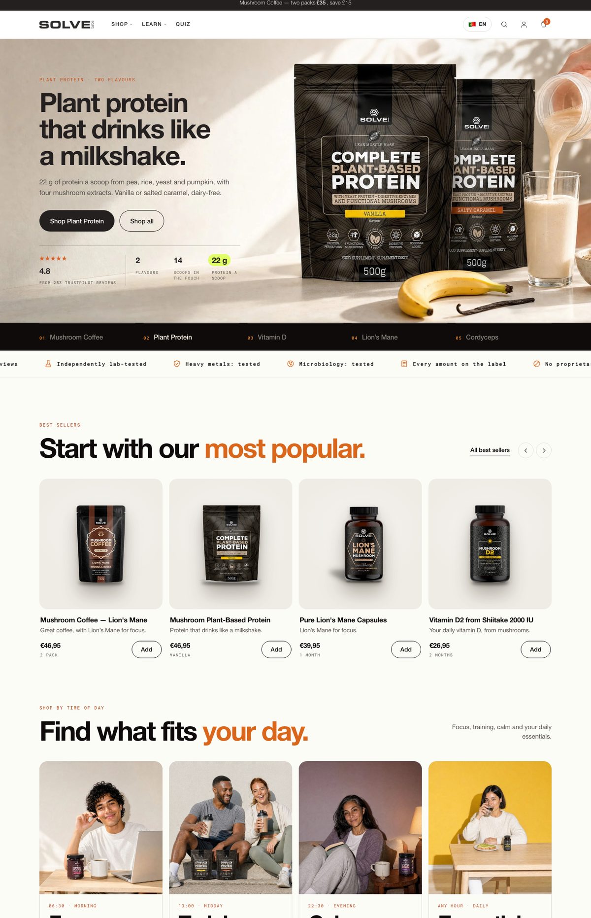 Solve Labs home page, a Shopify store built by BigBang